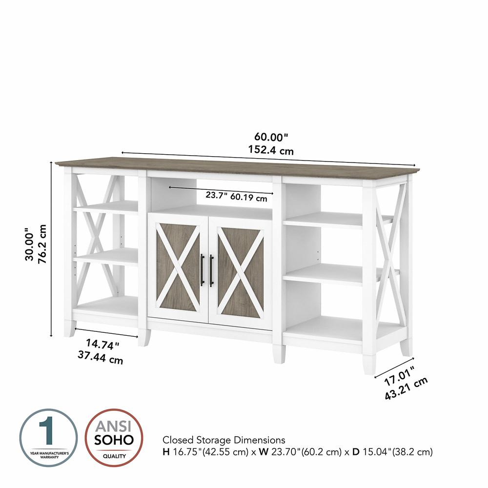 Key West Tall TV Stand for 65 Inch TV in Pure White and Shiplap Gray. Picture 5