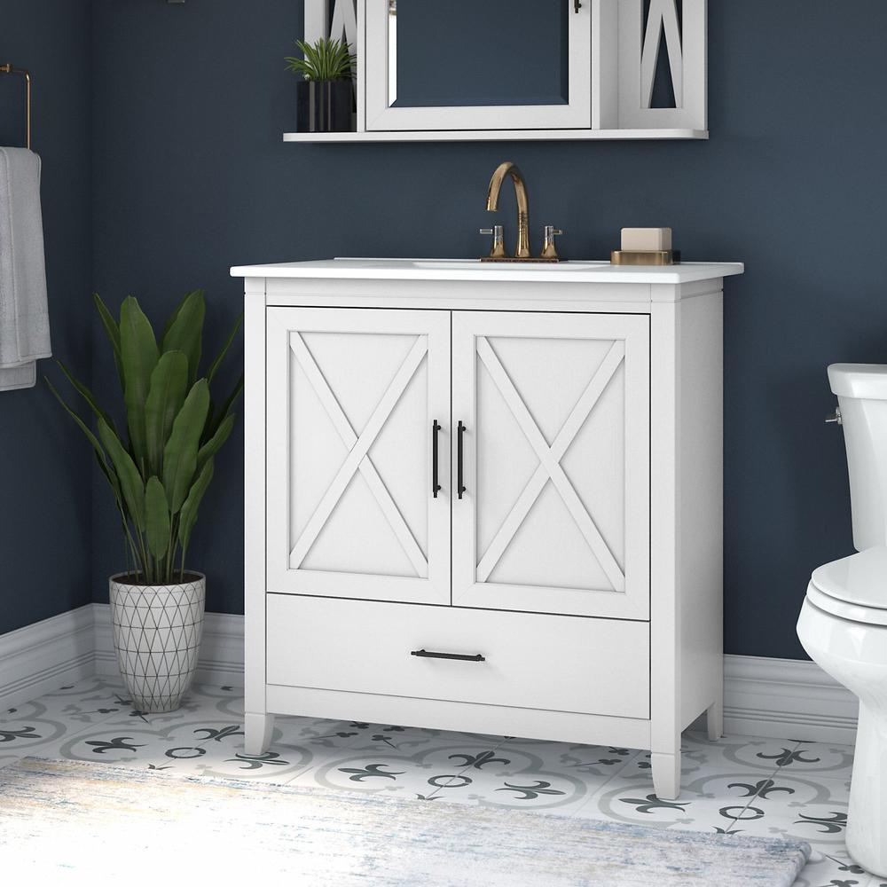 Bush Furniture Key West 32W Bathroom Vanity with Sink White Ash. Picture 2