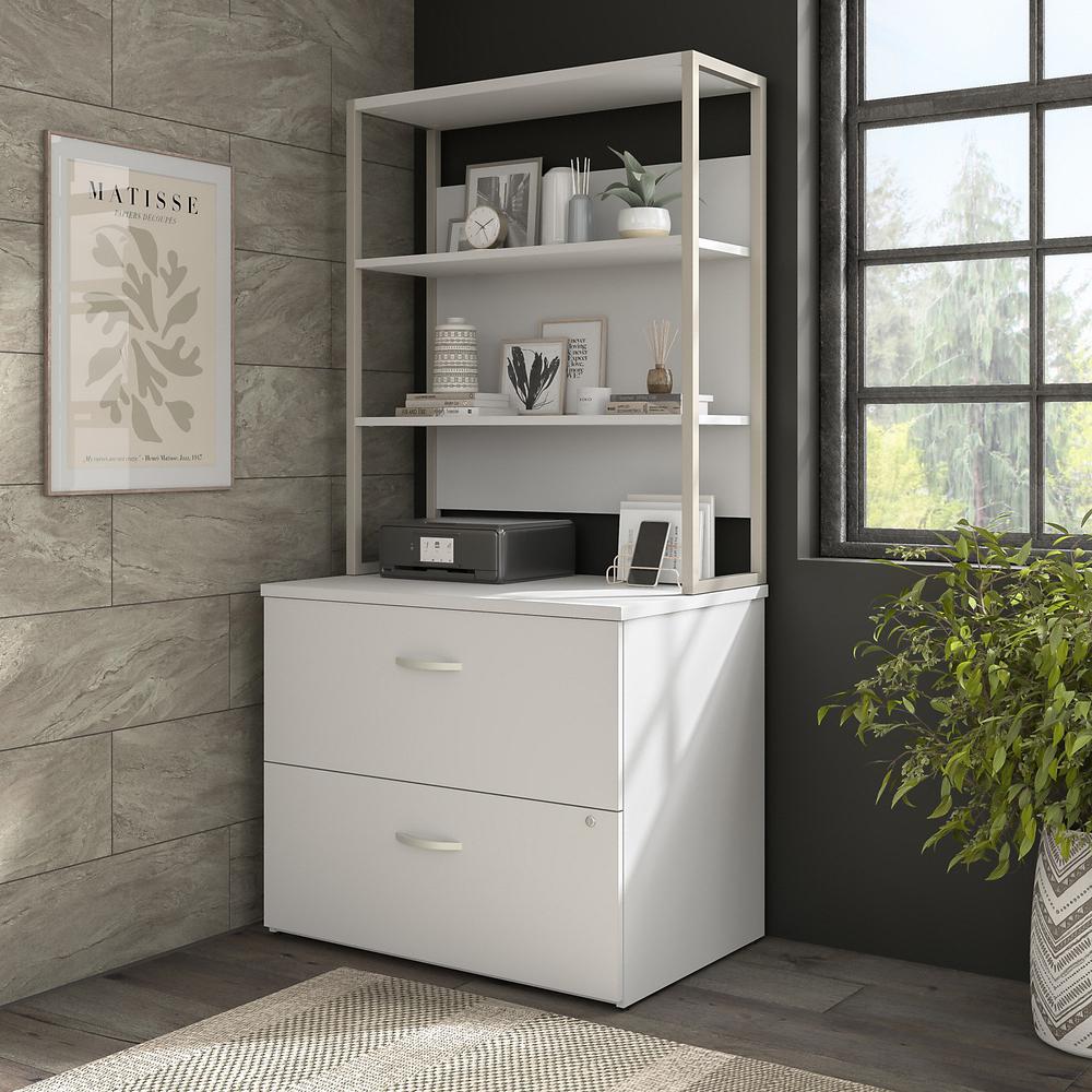 Bush Business Furniture Hybrid 2 Drawer Lateral File Cabinet with Shelves - White/White. Picture 2