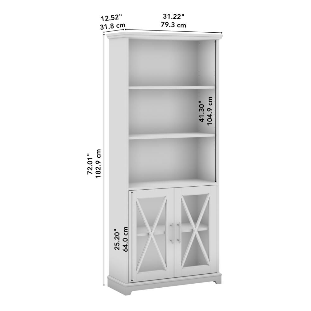 Farmhouse 5 Shelf Bookcase with Glass Doors in Linen White Oak. Picture 2