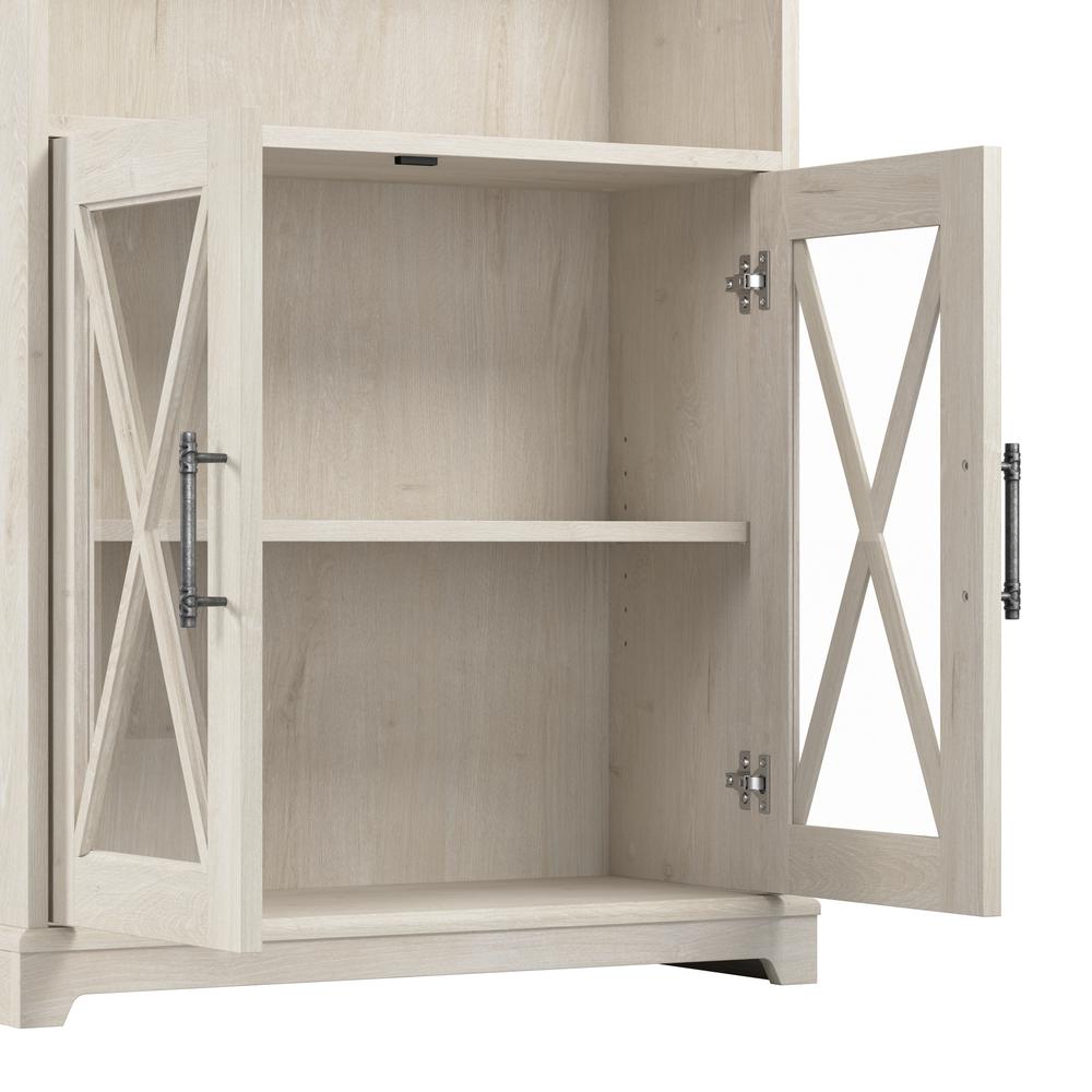 Farmhouse 5 Shelf Bookcase with Glass Doors in Linen White Oak. Picture 5