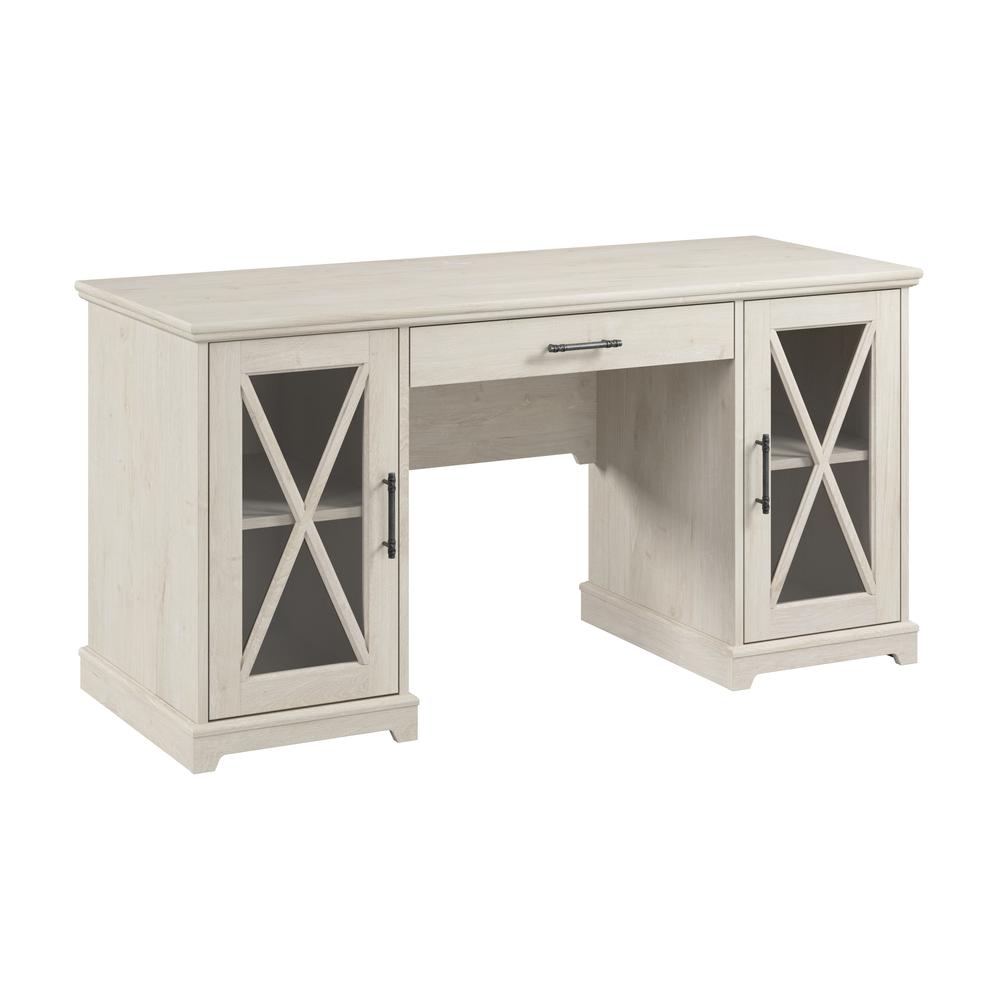 60W Farmhouse Desk with Storage and Keyboard Tray in Linen White Oak. Picture 1
