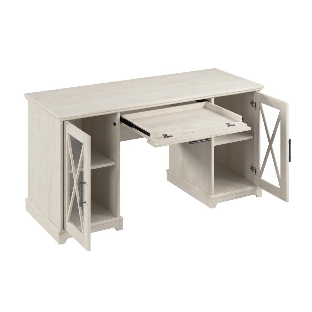 60W Farmhouse Desk with Storage and Keyboard Tray in Linen White Oak. Picture 5