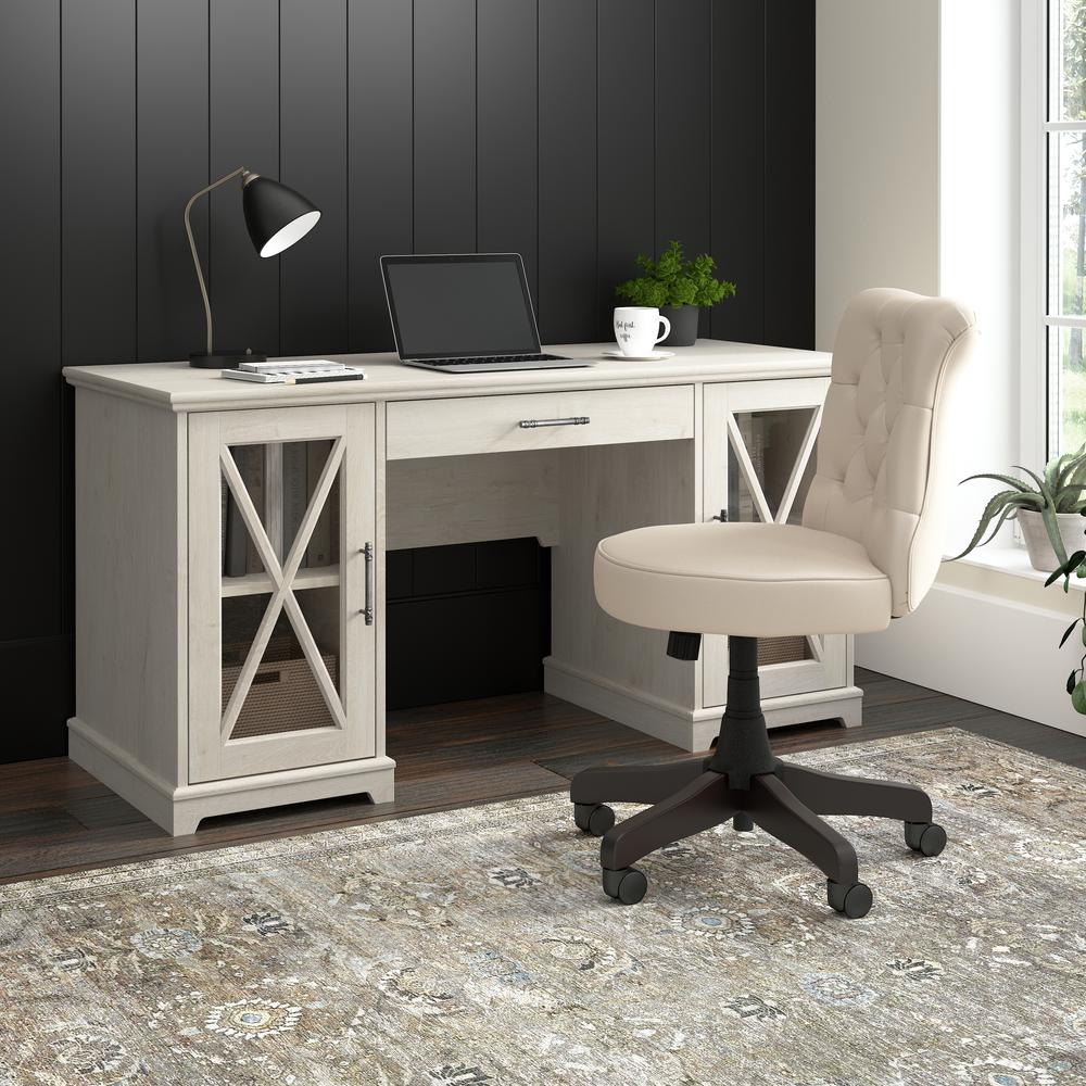 60W Farmhouse Desk with Storage and Keyboard Tray in Linen White Oak. Picture 7