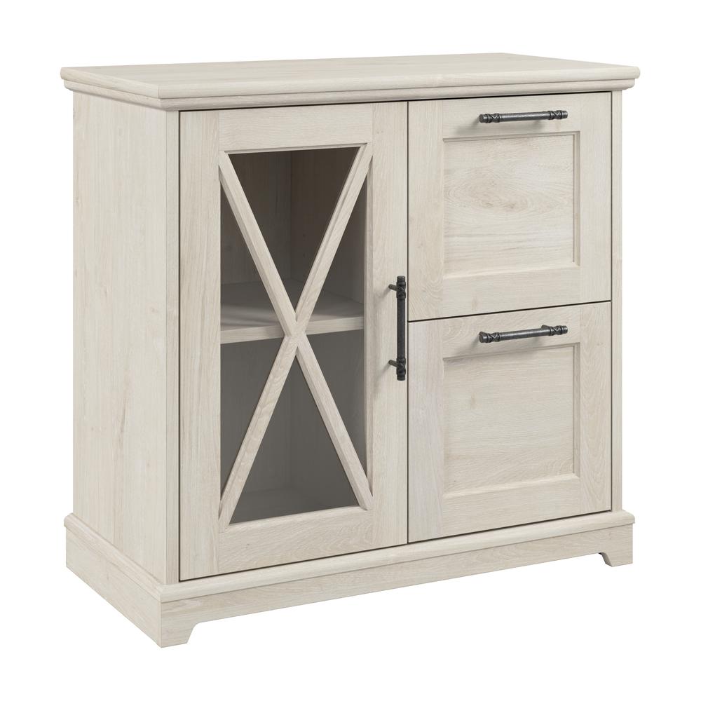 Farmhouse 2 Drawer Lateral File Cabinet with Shelves in Linen White Oak. Picture 1