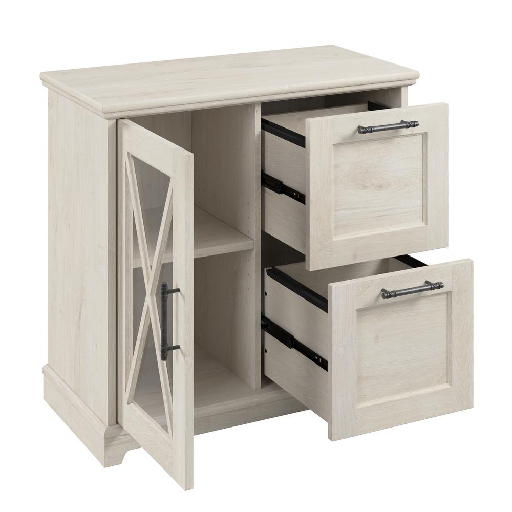 Farmhouse 2 Drawer Lateral File Cabinet with Shelves in Linen White Oak. Picture 4