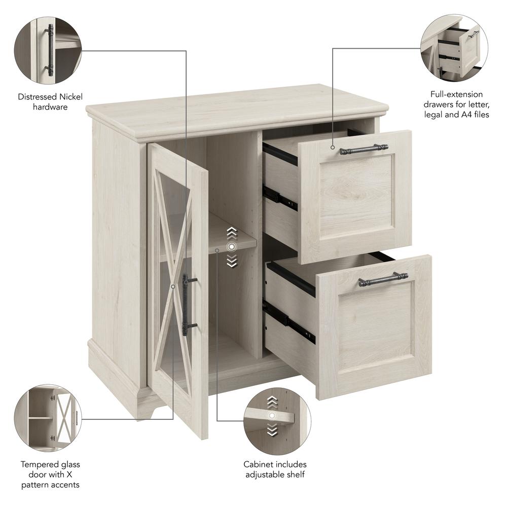 Farmhouse 2 Drawer Lateral File Cabinet with Shelves in Linen White Oak. Picture 5