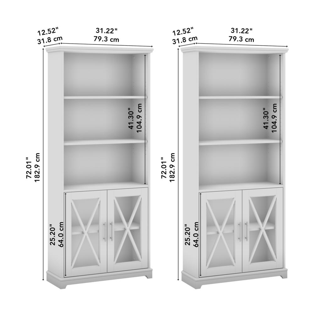 Farmhouse 5 Shelf Bookcase with Glass Doors - Set of 2 in Linen White Oak. Picture 2