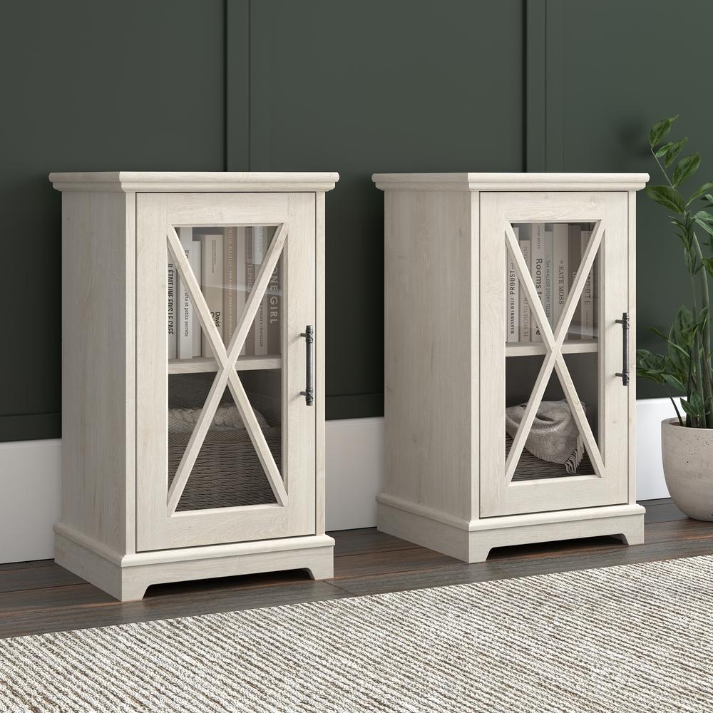 Small Farmhouse End Table with Storage - Set of 2 in Linen White Oak. Picture 7