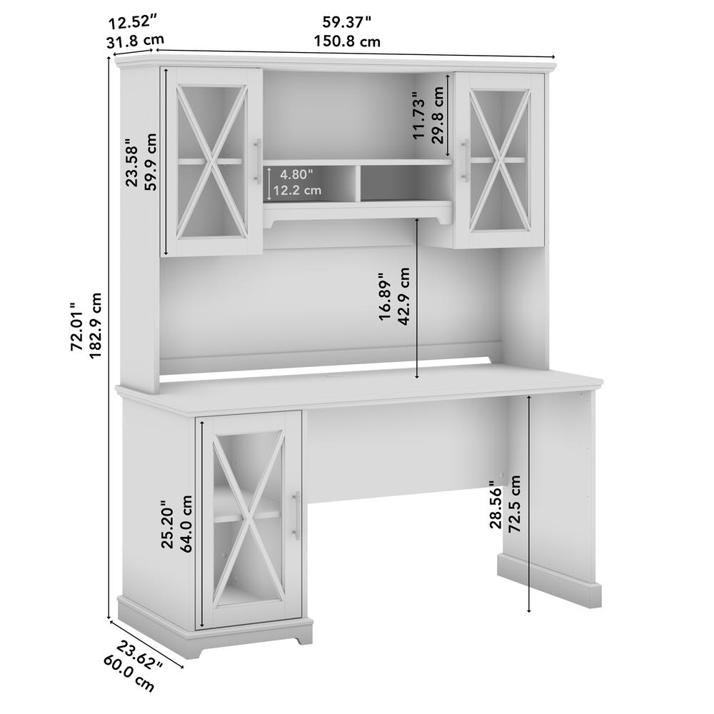 60W Farmhouse Desk with Hutch and Storage Cabinet in Linen White Oak. Picture 2