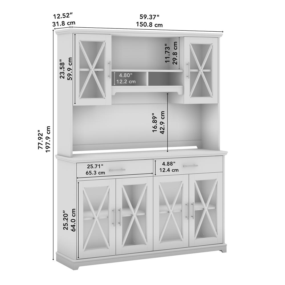 60W Farmhouse Sideboard Buffet Cabinet with Hutch in Linen White Oak. Picture 2