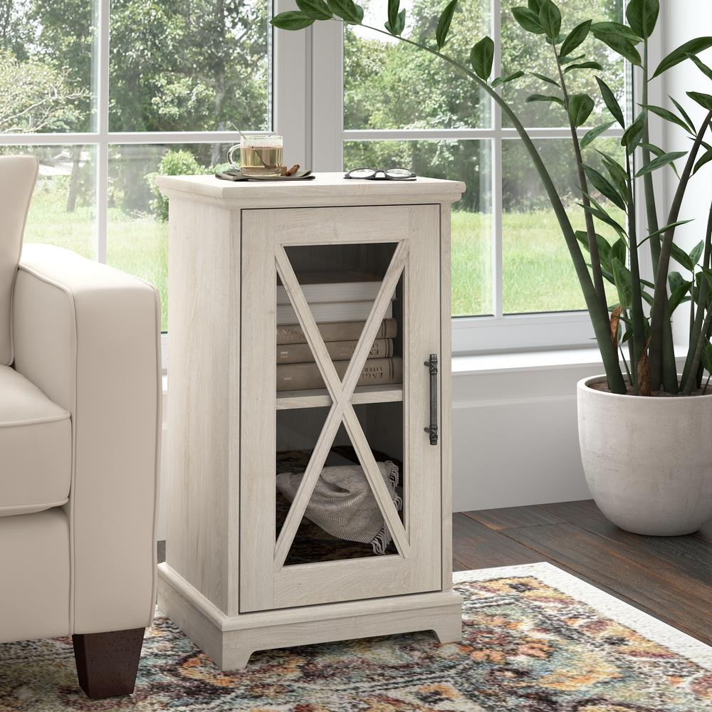 Small Farmhouse End Table with Storage in Linen White Oak. Picture 6