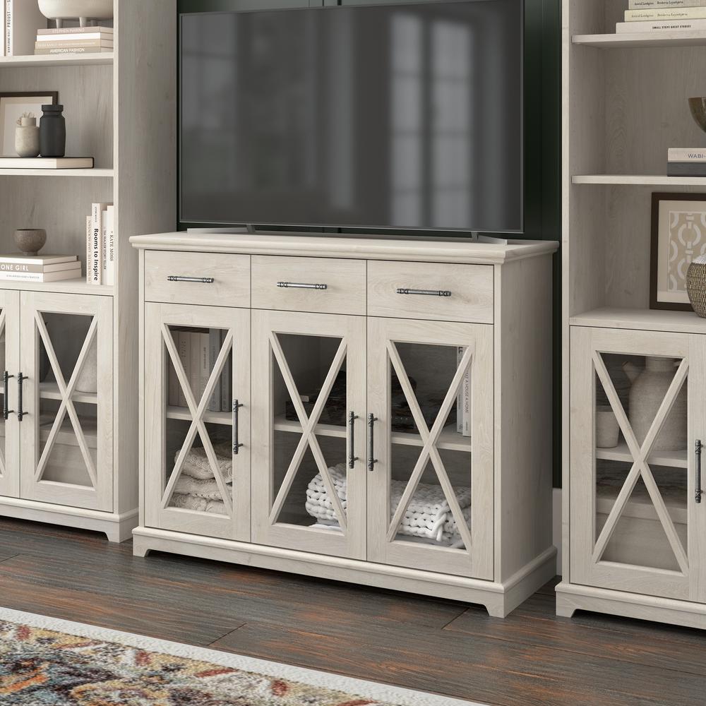 46W Farmhouse Sideboard Buffet Cabinet with Drawers in Linen White Oak. Picture 9