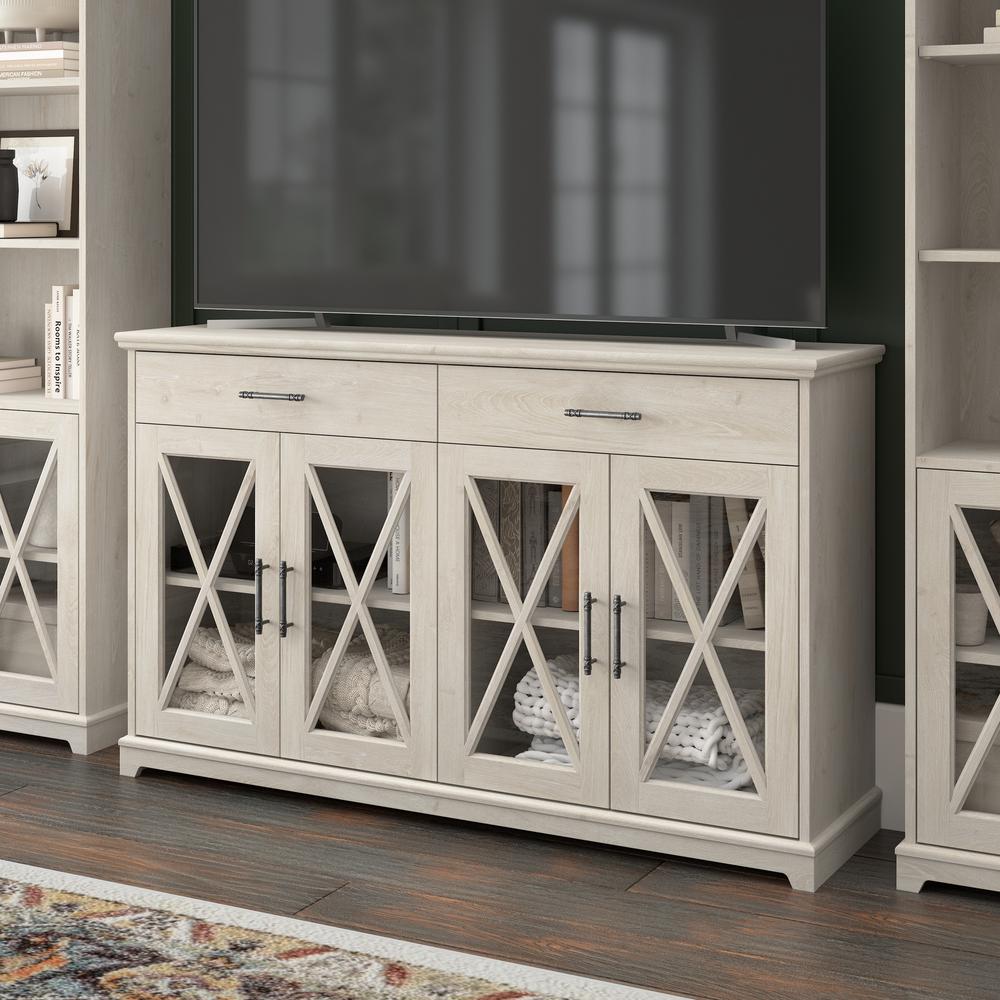 60W Farmhouse Sideboard Buffet Cabinet with Drawers in Linen White Oak. Picture 9