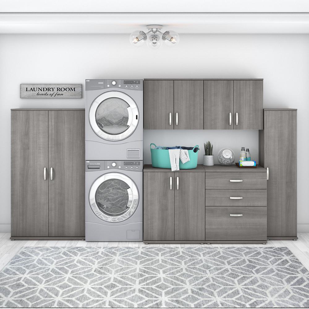 Bush Business Furniture Universal 6 Piece Modular Laundry Room Storage Set with Floor and Wall Cabinets, Platinum Gray. Picture 2