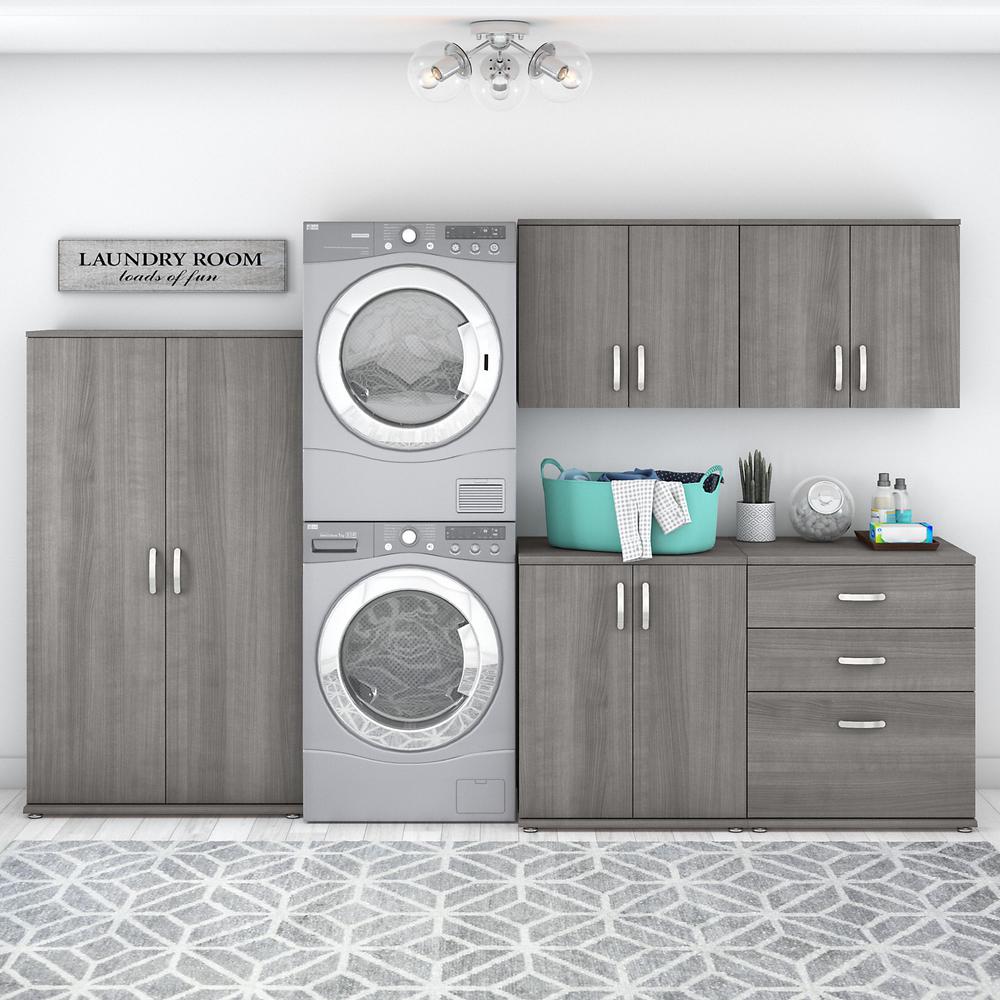 Bush Business Furniture Universal 5 Piece Modular Laundry Room Storage Set with Floor and Wall Cabinets, Platinum Gray. Picture 2