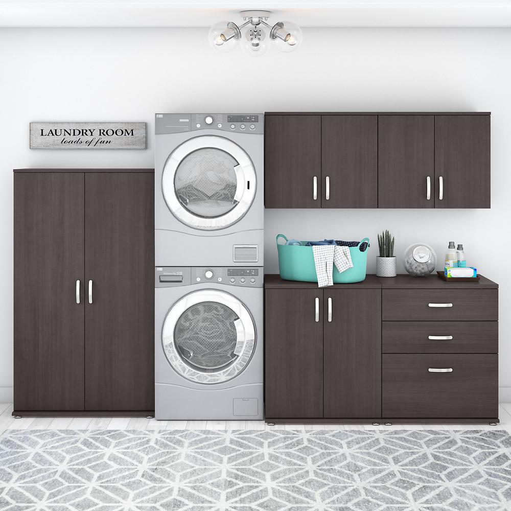 Bush Business Furniture Universal 5 Piece Modular Laundry Room Storage Set with Floor and Wall Cabinets, Storm Gray/Storm Gray. Picture 2