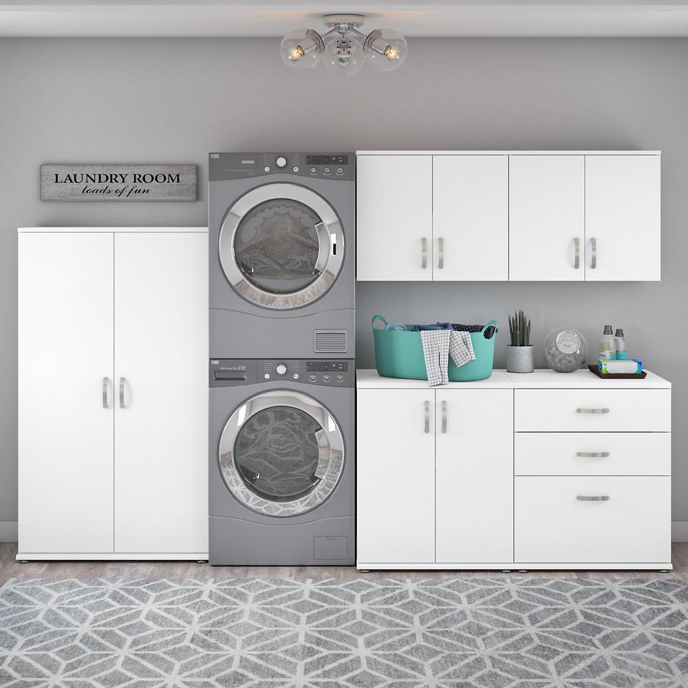 Bush Business Furniture Universal 5 Piece Modular Laundry Room Storage Set with Floor and Wall Cabinets, White. Picture 2