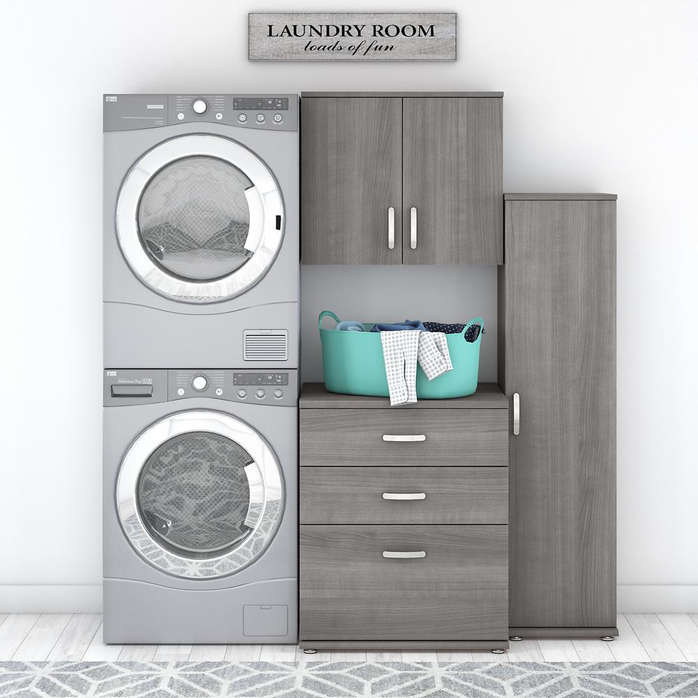 Bush Business Furniture Universal 3 Piece Modular Laundry Room Storage Set with Floor and Wall Cabinets, Platinum Gray. Picture 2