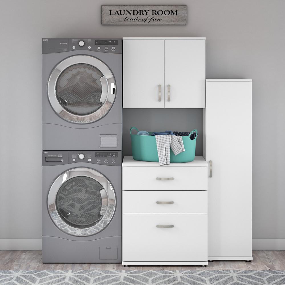Bush Business Furniture Universal 3 Piece Modular Laundry Room Storage Set with Floor and Wall Cabinets, White. Picture 2