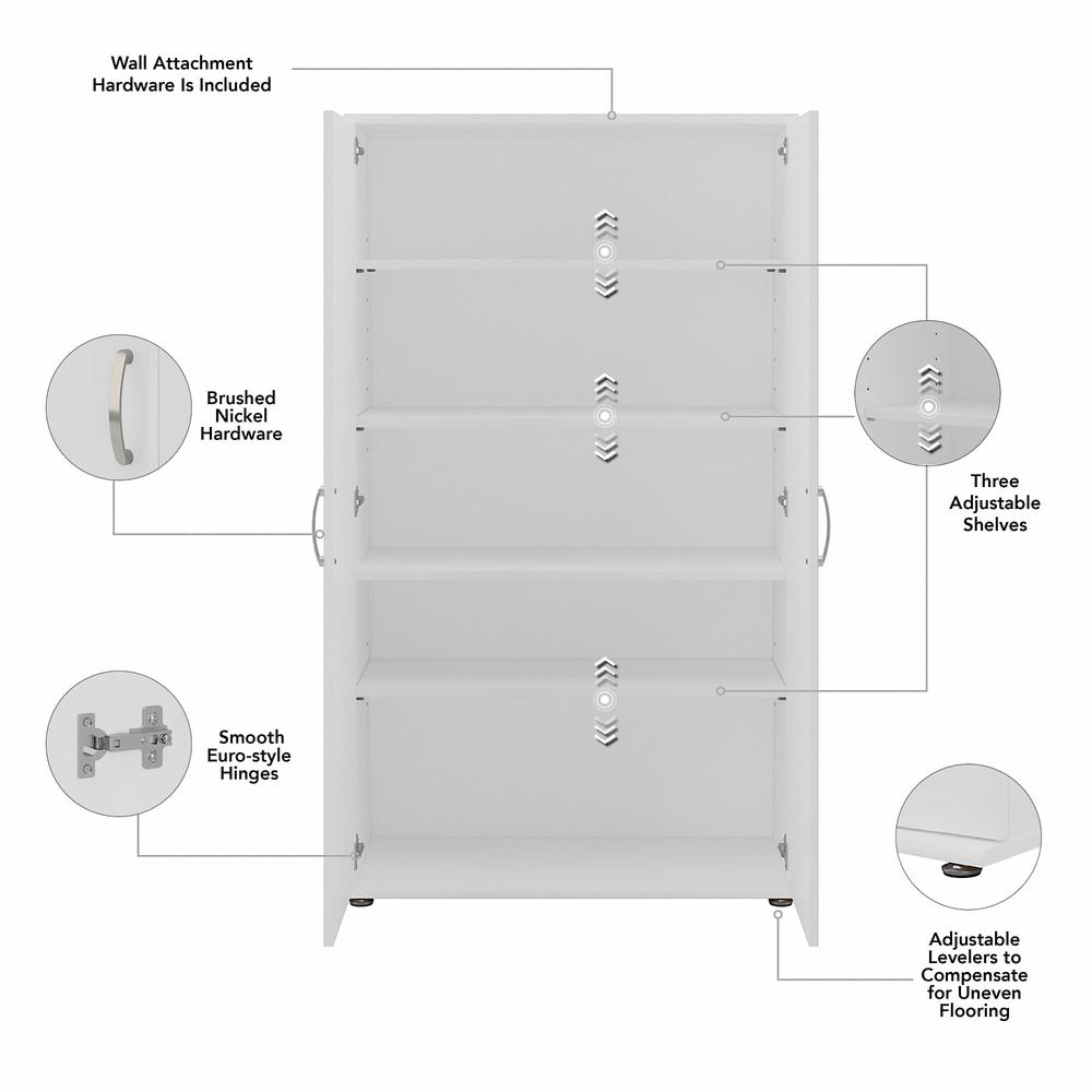 Bush Business Furniture Universal Tall Linen Cabinet with Doors and Shelves, White. Picture 3