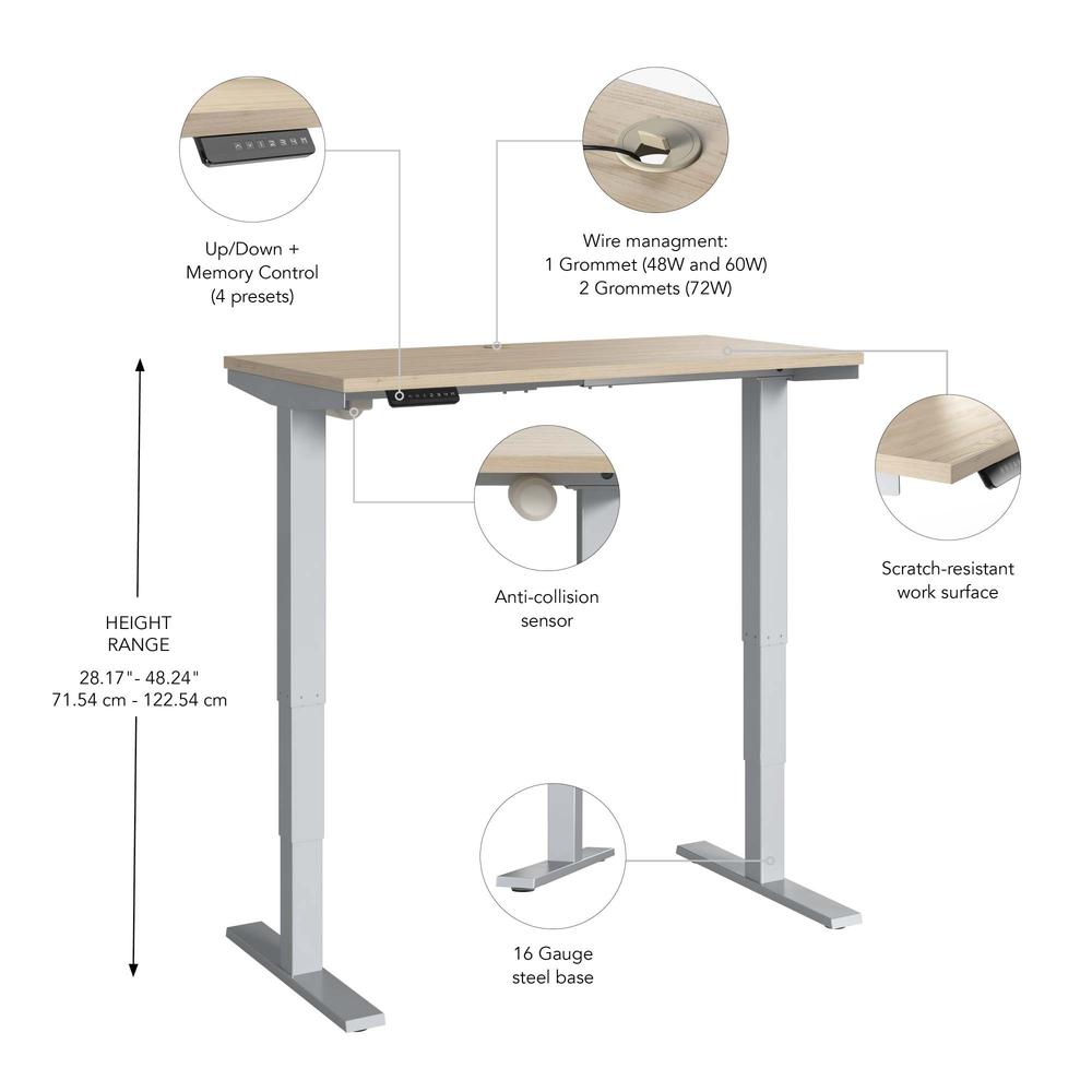 Electric Height Adjustable Standing Desk in Natural Elm with Silver Base. Picture 4
