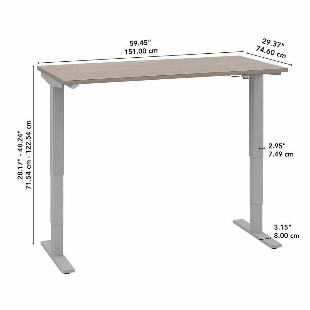 Move 40 Series by Bush Business Furniture 60W x 30D Electric Height Adjustable Standing Desk - Sand Oak/Cool Gray Metallic. Picture 6