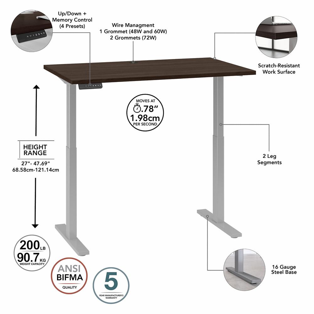 Move 60 Series by Bush Business Furniture 48W x 24D Electric Height Adjustable Standing Desk - Black Walnut/Cool Gray Metallic. Picture 2