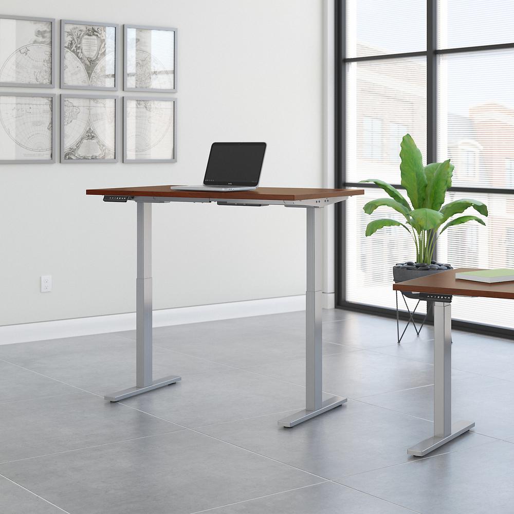 Move 60 Series by Bush Business Furniture 48W x 24D Height Adjustable Standing Desk, Hansen Cherry/Cool Gray Metallic. Picture 2