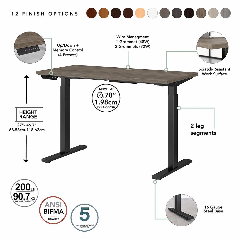 Move 60 Series by Bush Business Furniture 48W x 24D Height Adjustable Standing Desk , Modern Hickory/Black Powder Coat. Picture 3