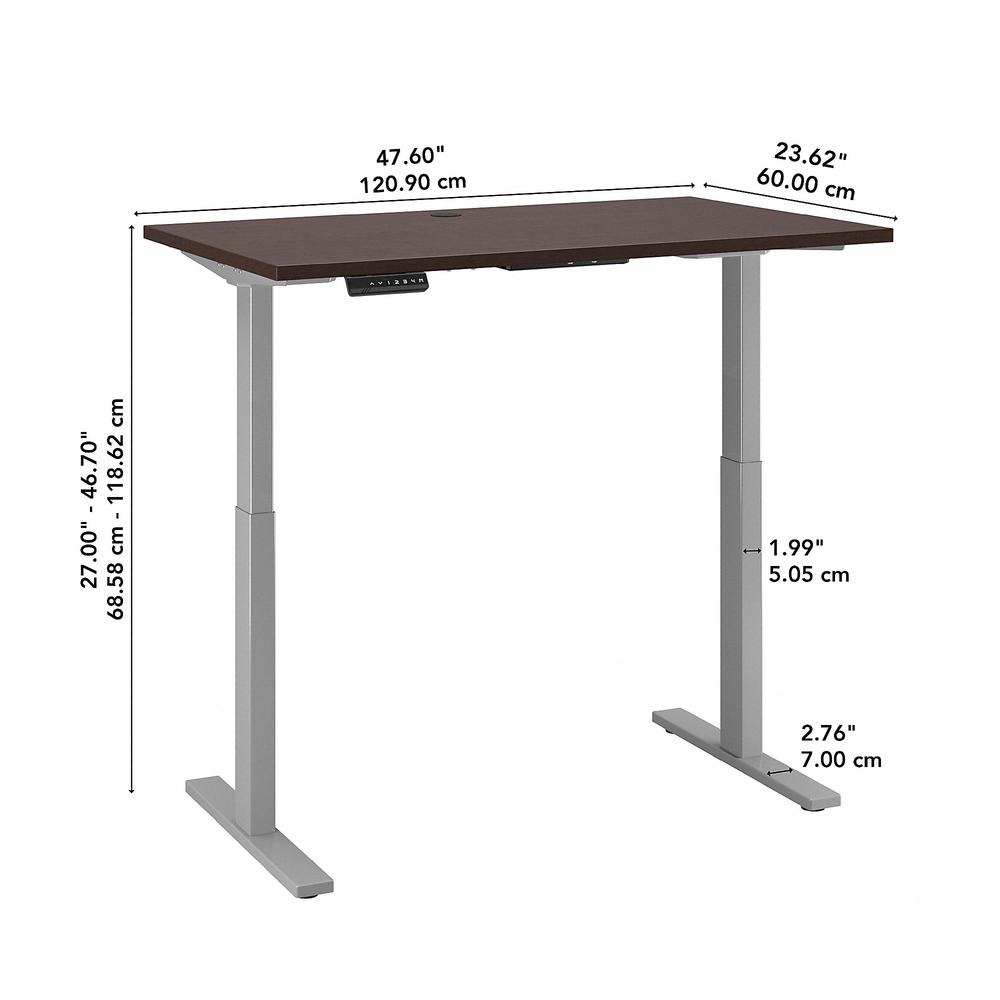 Move 60 Series by Bush Business Furniture 48W x 24D Height Adjustable Standing Desk, Mocha Cherry/Cool Gray Metallic. Picture 6