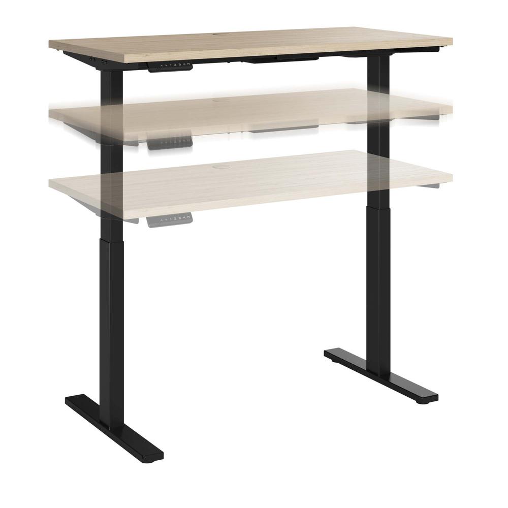 Electric Height Adjustable Standing Desk in Natural Elm with Black Base. Picture 3