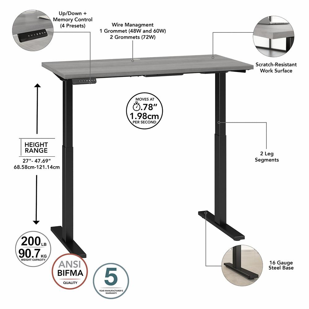 Move 60 Series by Bush Business Furniture 48W x 24D Electric Height Adjustable Standing Desk - Platinum Gray/Black Powder Coat. Picture 3