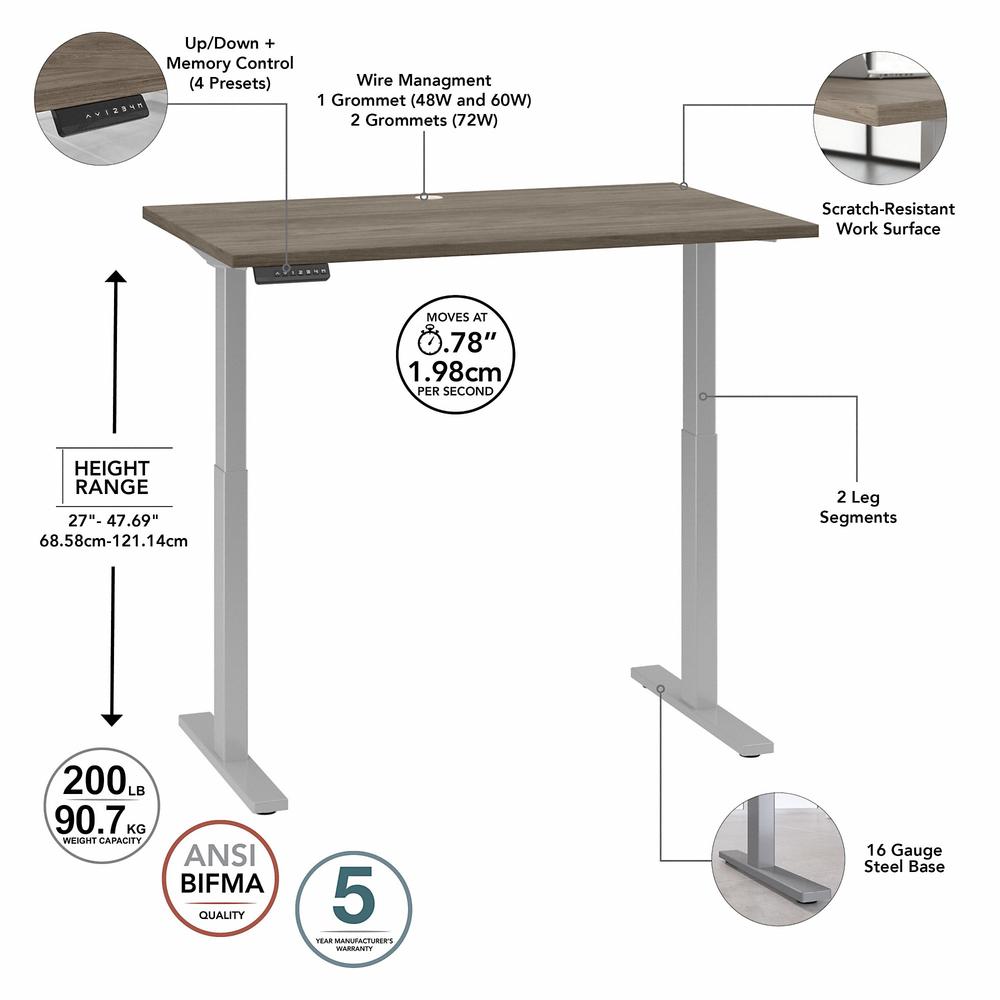 48W x 30D Bush Business Furniture Move 60 Series Electric Height Adjustable Standing Desk Modern Hickory with Cool Gray Metallic Base