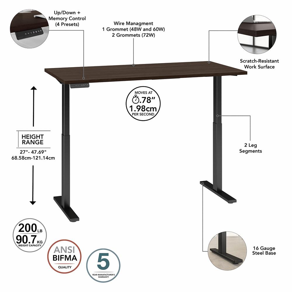 Move 60 Series by Bush Business Furniture 60W x 30D Electric Height Adjustable Standing Desk - Black Walnut/Black Powder Coat. Picture 6