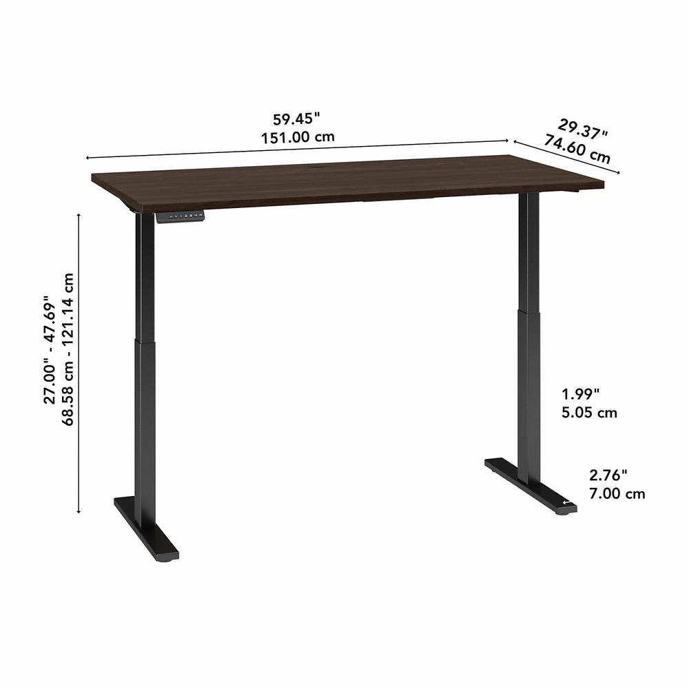 Move 60 Series by Bush Business Furniture 60W x 30D Electric Height Adjustable Standing Desk - Black Walnut/Black Powder Coat. Picture 5