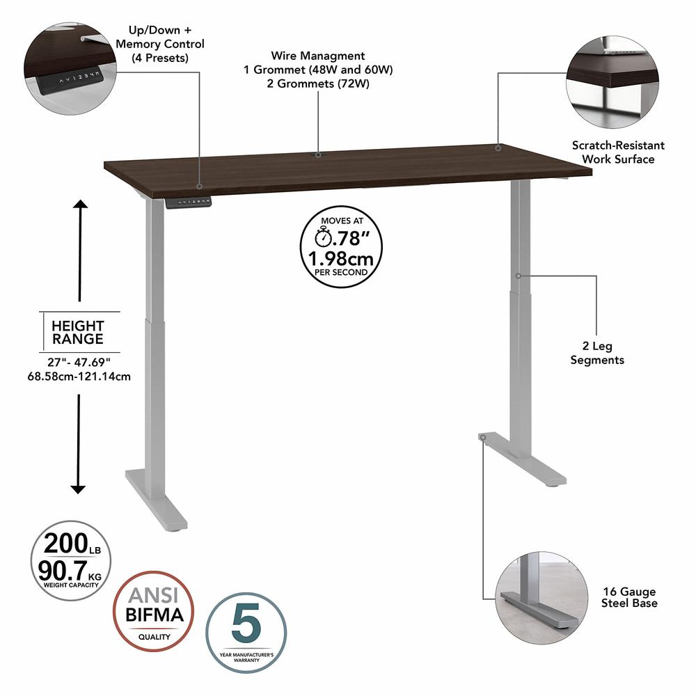 Move 60 Series by Bush Business Furniture 60W x 30D Electric Height Adjustable Standing Desk - Black Walnut/Cool Gray Metallic. Picture 5