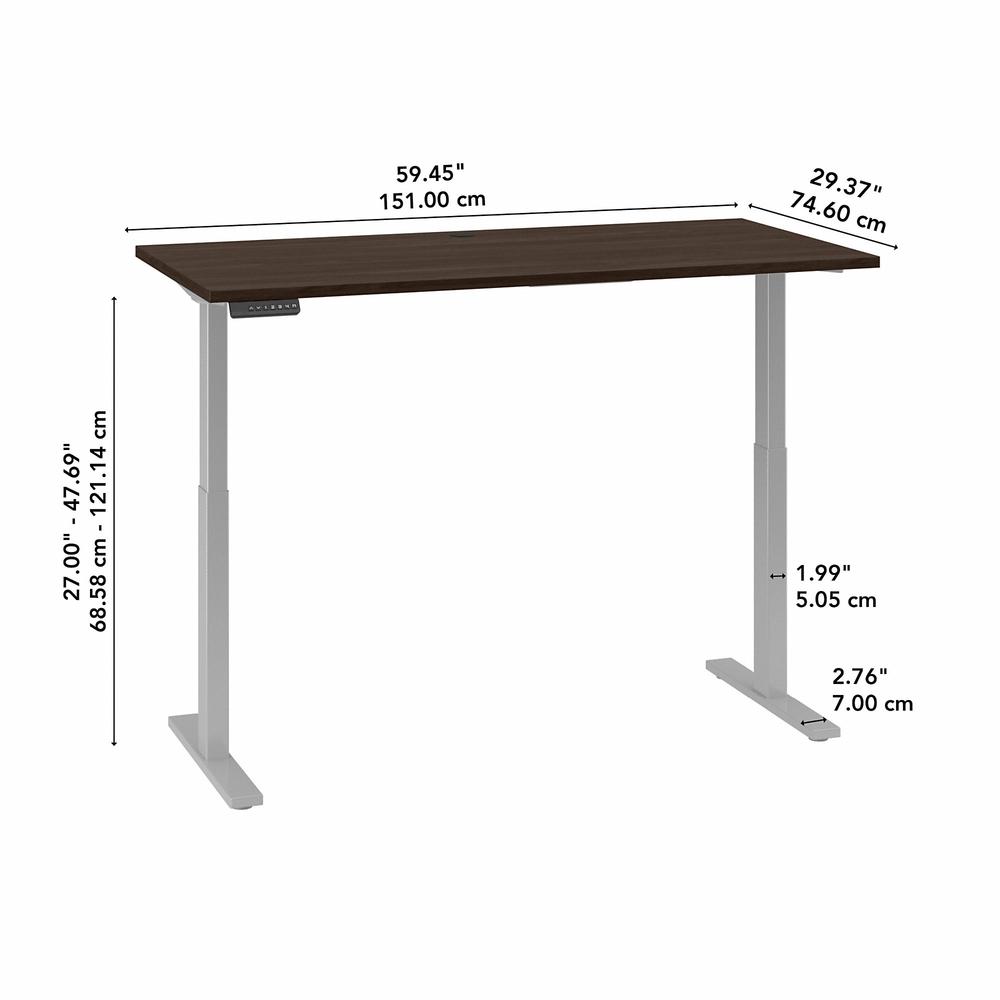 Move 60 Series by Bush Business Furniture 60W x 30D Electric Height Adjustable Standing Desk - Black Walnut/Cool Gray Metallic. Picture 6