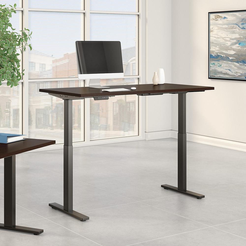 Move 60 Series by Bush Business Furniture 60W x 30D Height Adjustable Standing Desk, Mocha Cherry/Black Powder Coat. Picture 2