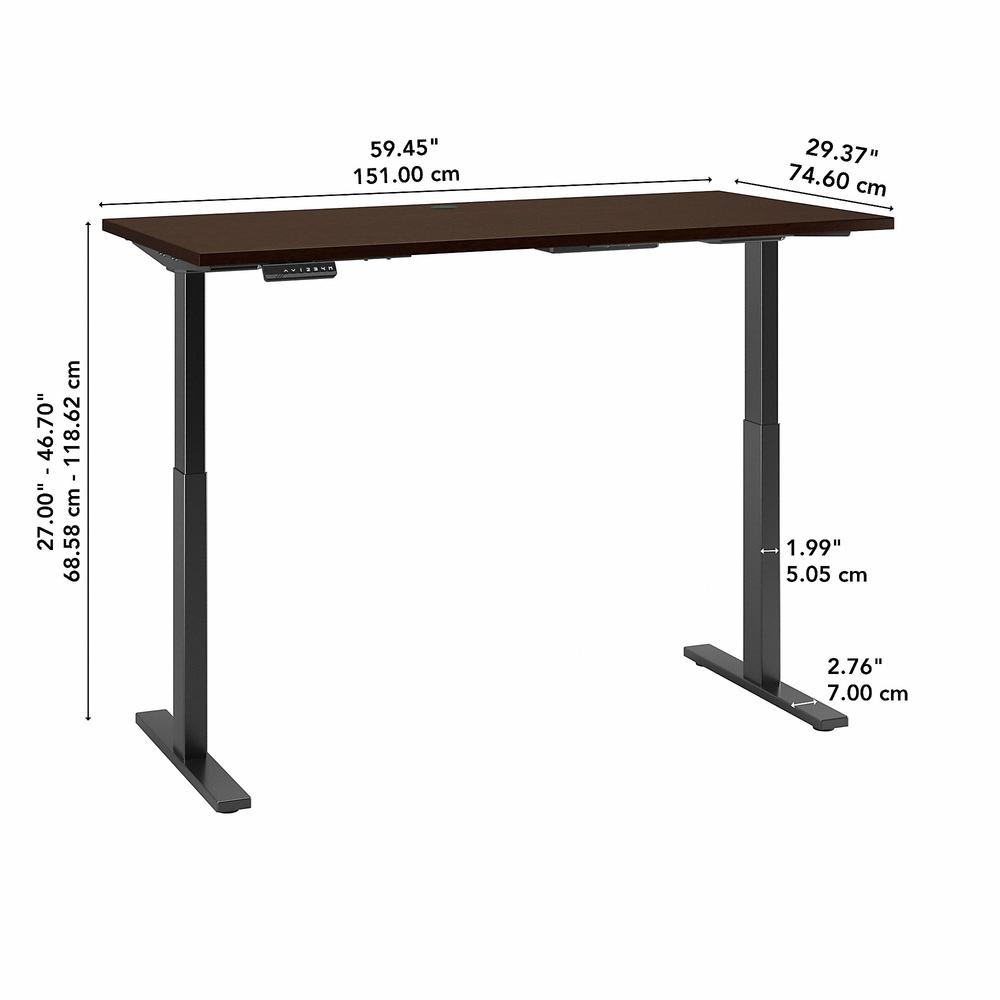 Move 60 Series by Bush Business Furniture 60W x 30D Height Adjustable Standing Desk, Mocha Cherry/Black Powder Coat. Picture 6