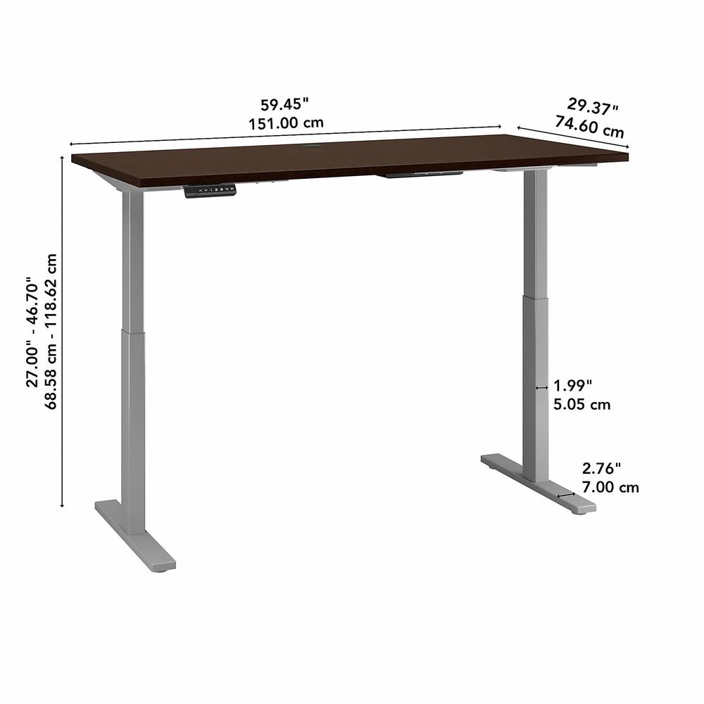 Move 60 Series by Bush Business Furniture 60W x 30D Height Adjustable Standing Desk, Mocha Cherry/Cool Gray Metallic. Picture 6