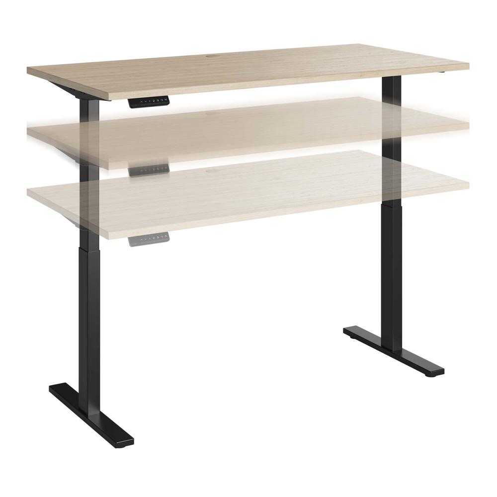 Electric Height Adjustable Standing Desk in Natural Elm with Black Base. Picture 3