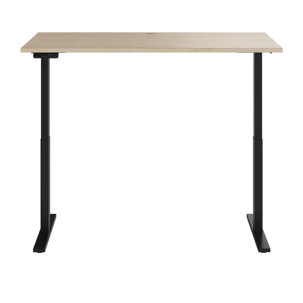 Electric Height Adjustable Standing Desk in Natural Elm with Black Base. Picture 1