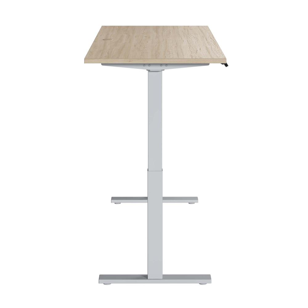 Electric Height Adjustable Standing Desk in Natural Elm with Silver Base. Picture 2