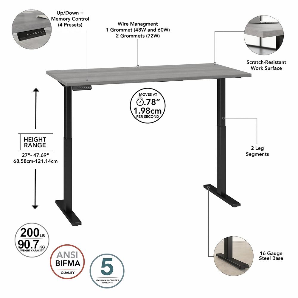 Move 60 Series by Bush Business Furniture 60W x 30D Electric Height Adjustable Standing Desk - Platinum Gray/Black Powder Coat. Picture 5