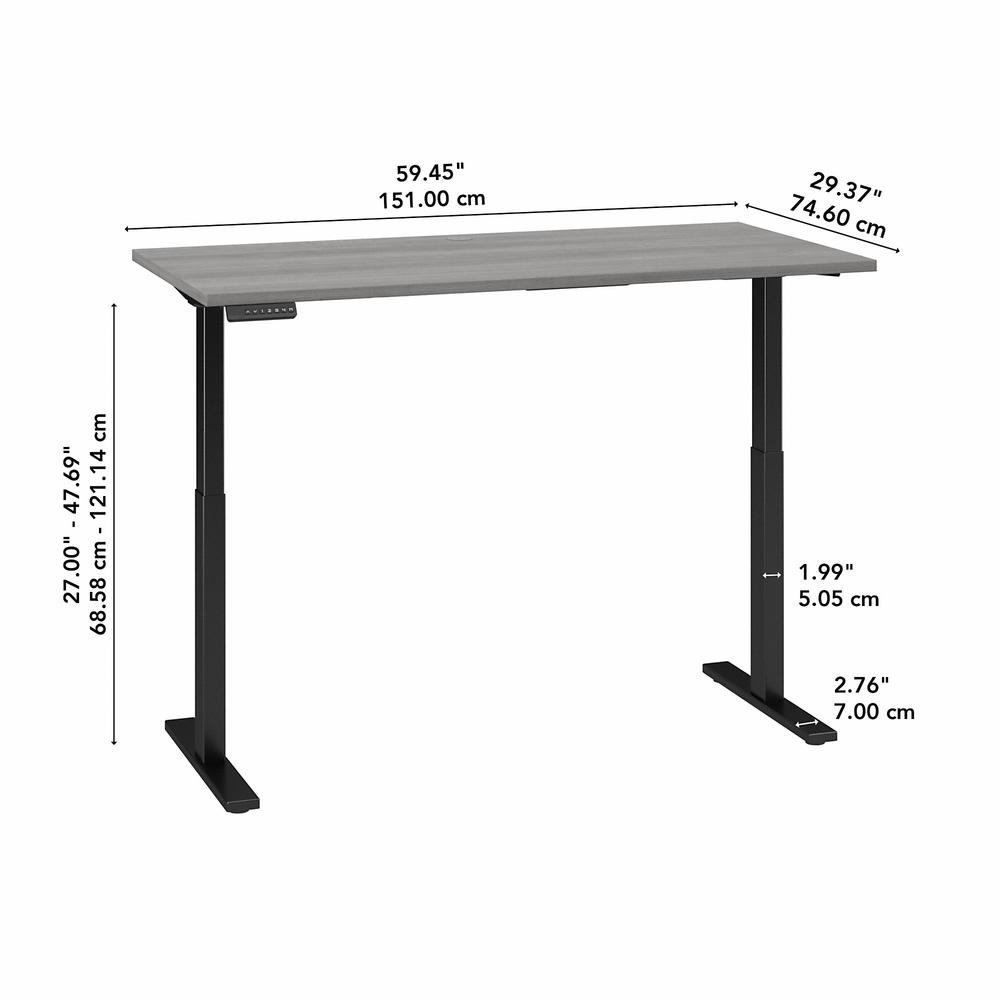 Move 60 Series by Bush Business Furniture 60W x 30D Electric Height Adjustable Standing Desk - Platinum Gray/Black Powder Coat. Picture 7