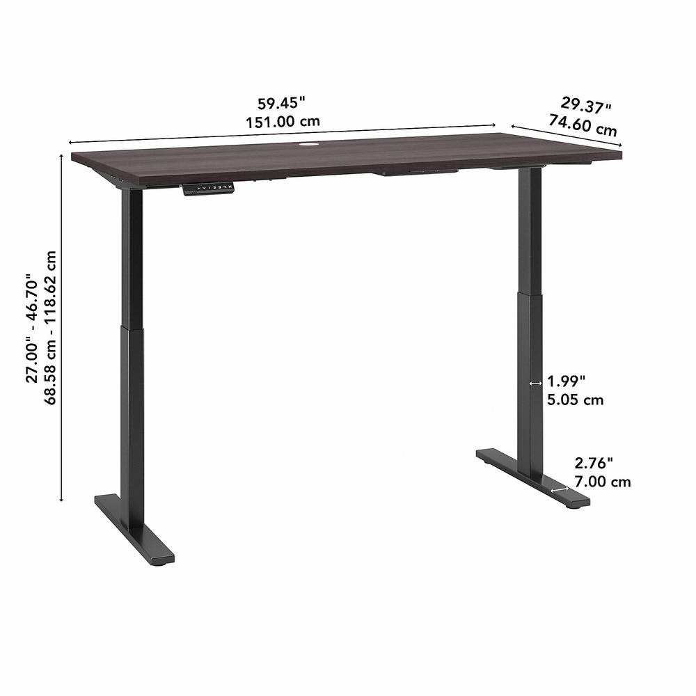 Move 60 Series by Bush Business Furniture 60W x 30D Height Adjustable Standing Desk, Storm Gray/Black Powder Coat. Picture 6