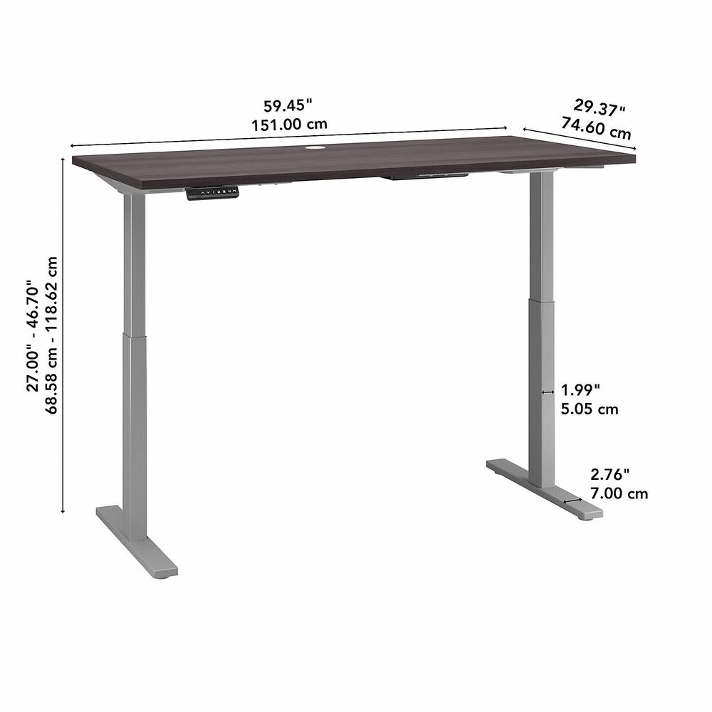 Move 60 Series by Bush Business Furniture 60W x 30D Height Adjustable Standing Desk, Storm Gray/Cool Gray Metallic. Picture 6