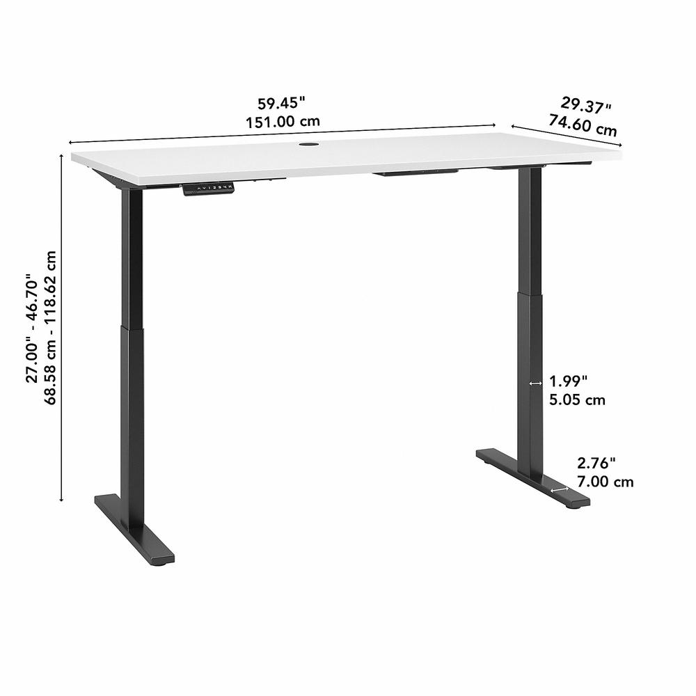 Move 60 Series by Bush Business Furniture 60W x 30D Height Adjustable Standing Desk, White/Black Powder Coat. Picture 6
