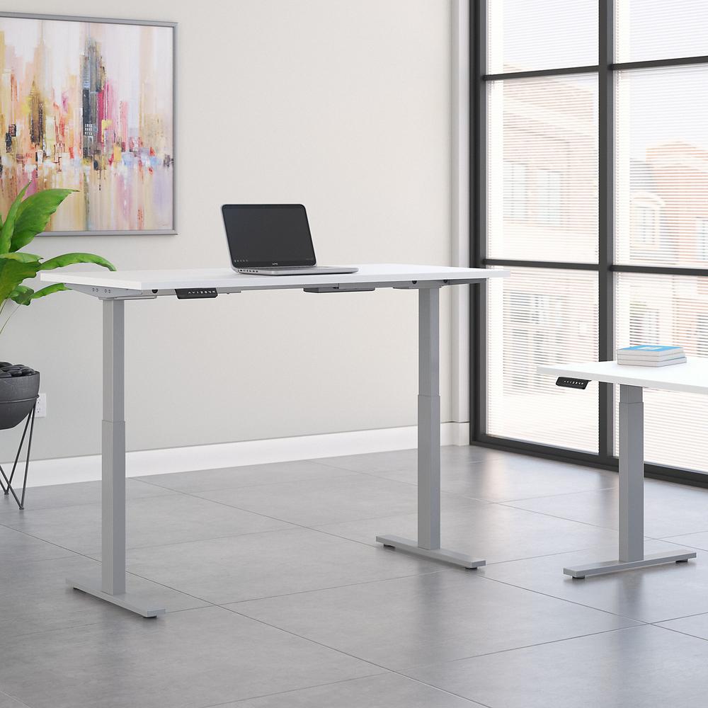 Move 60 Series by Bush Business Furniture 60W x 30D Height Adjustable Standing Desk, White/Cool Gray Metallic. Picture 2
